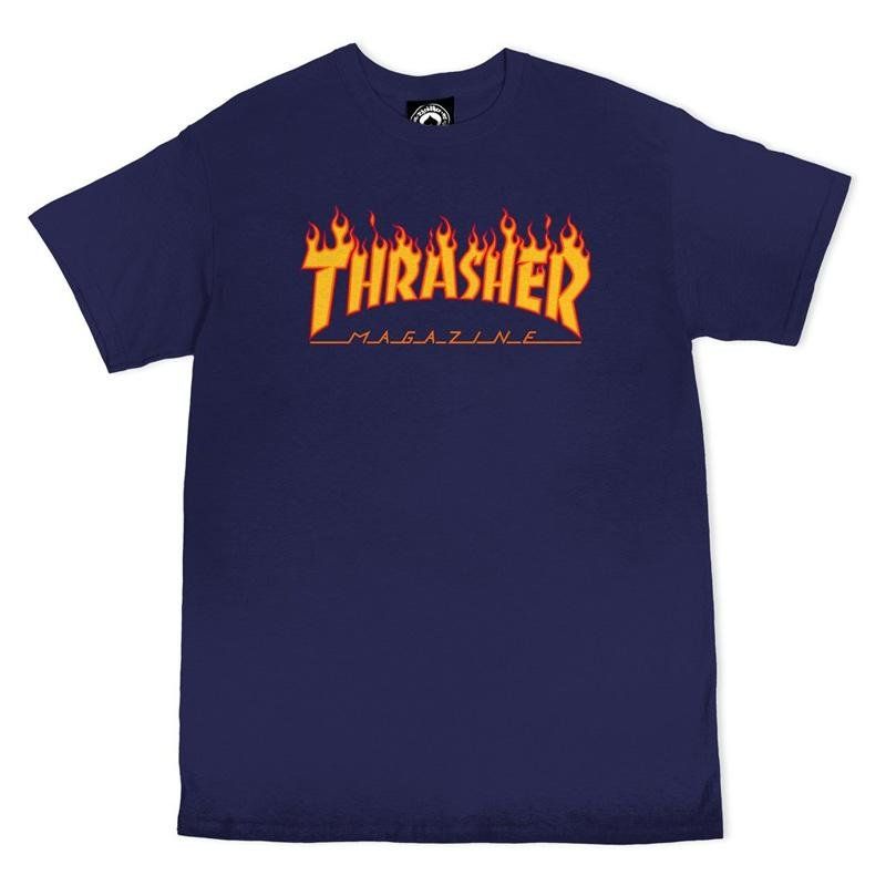 Thrasher Skateboard Magazine Flame Logo Navy T-Shirts 5150 Skate Shop