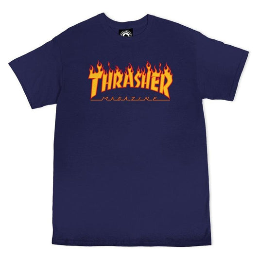 Thrasher Skateboard Magazine Flame Logo Navy T-Shirts-5150 Skate Shop