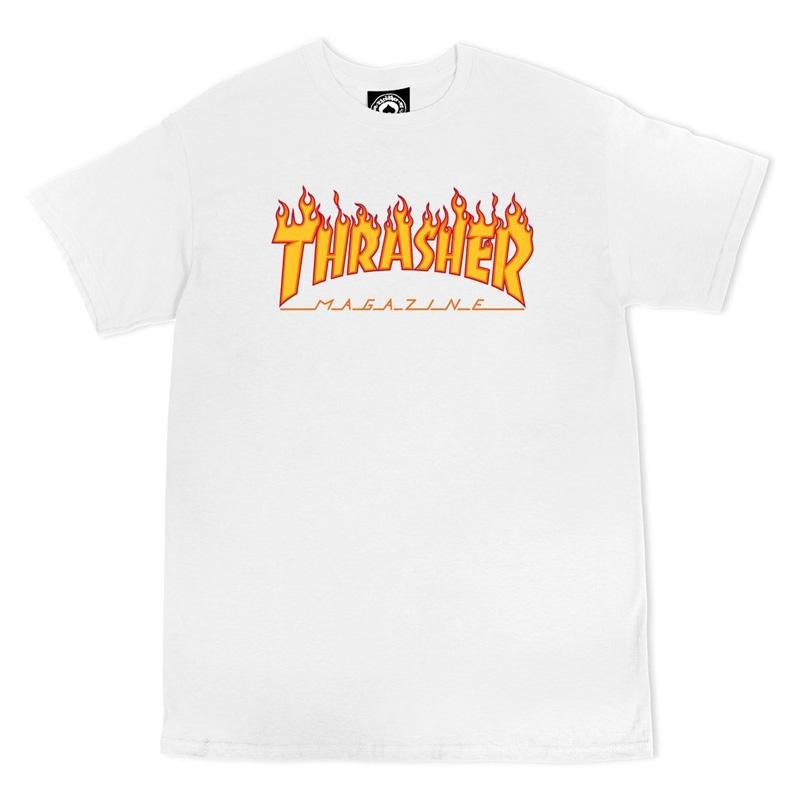 Thrasher Skateboard Magazine Flame Logo White T-Shirts - 5150 Skate Shop