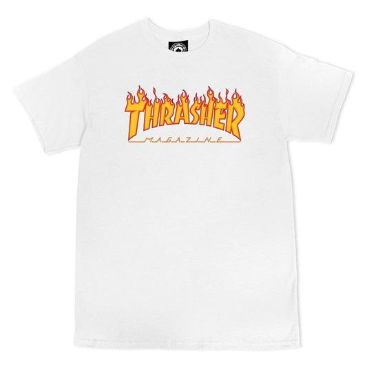 Thrasher Skateboard Magazine Flame Logo White T-Shirts-5150 Skate Shop