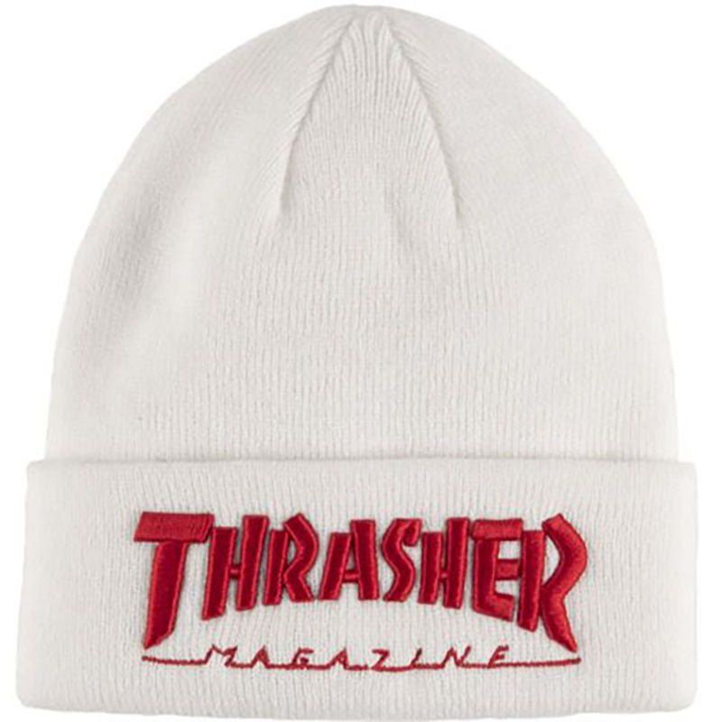 Thrasher Skateboard Magazine WHITE/RED Embroidered Logo Beanie 5150 Skate Shop