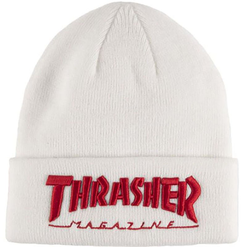 Thrasher Skateboard Magazine WHITE/RED Embroidered Logo Beanie - 5150 Skate Shop