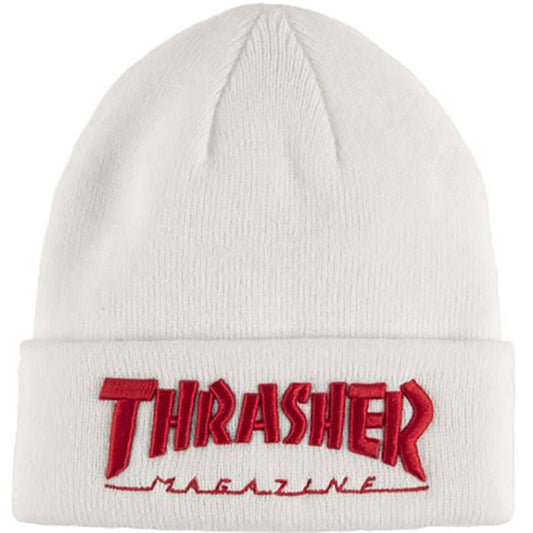 Thrasher Skateboard Magazine WHITE/RED Embroidered Logo Beanie-5150 Skate Shop