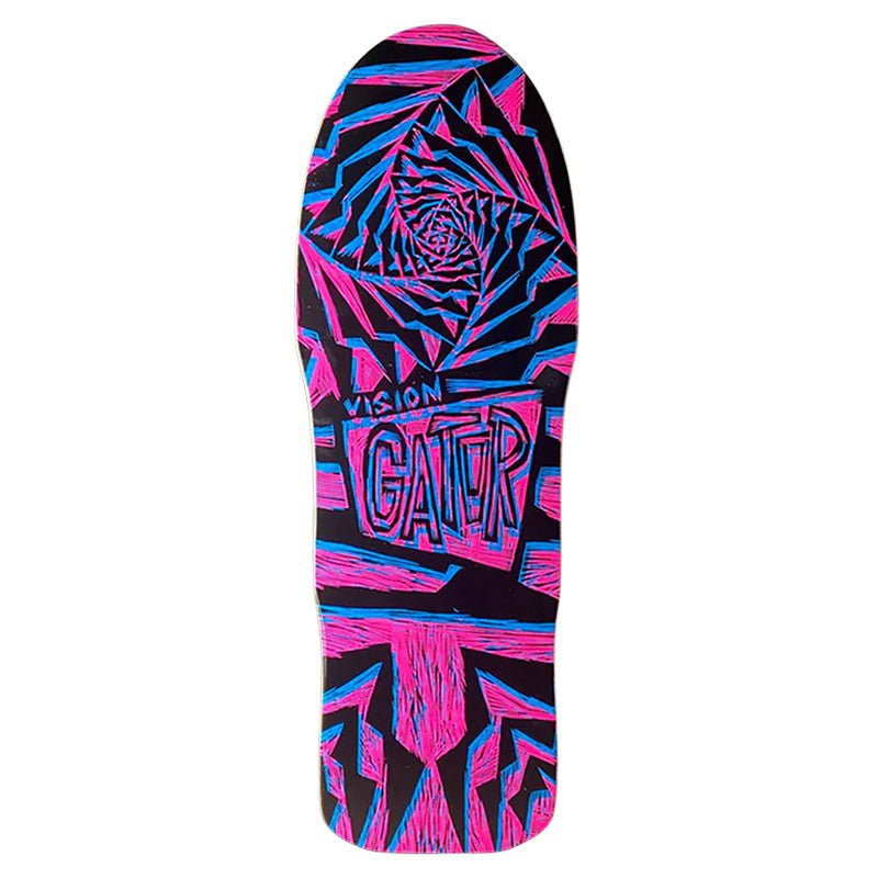 Vision 10.25"x 29.75"Gator II Woodcut Art by Sean Starwars Pink/Blue Stain Skateboard Deck-5150 Skate Shop