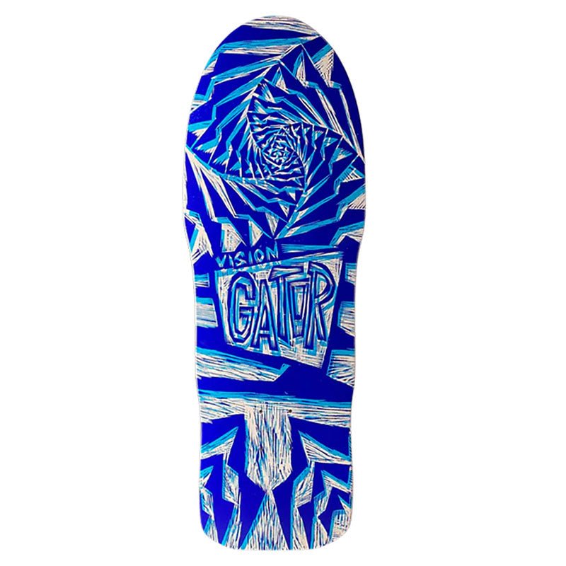 Vision 10.25"x 29.75"Gator II Woodcut Art by Sean Starwars White/Blue Dip Skateboard Deck - 5150 Skate Shop