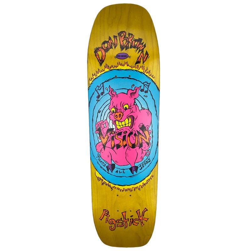 Vision 8.75" x 32.25" (YELLOW STAIN) Don Brown Pig Stick Modern Shape Skateboard Deck-5150 Skate Shop